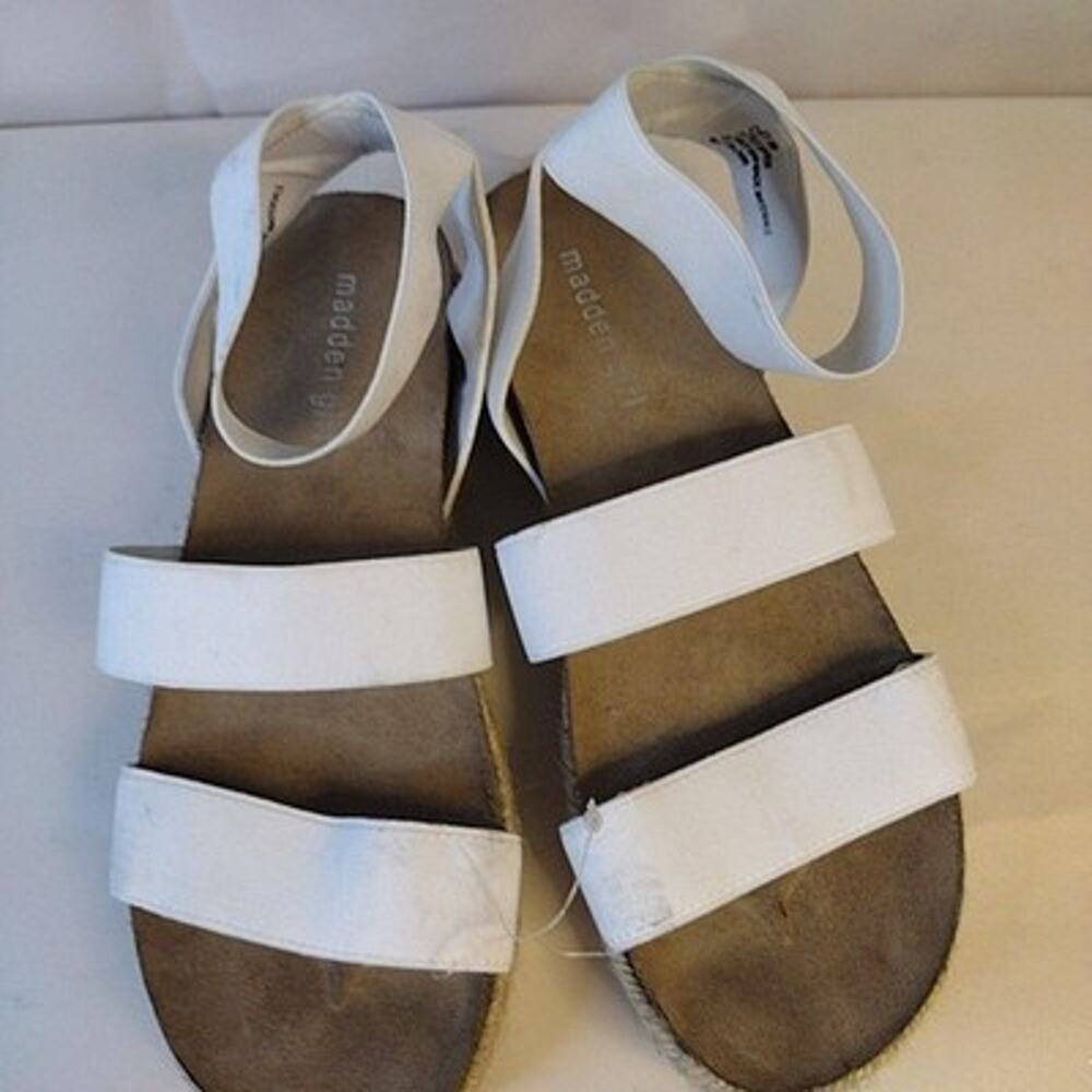Madden Girl Sandals Womens Size 8 White Strappy Espadrille Wedge Slip On